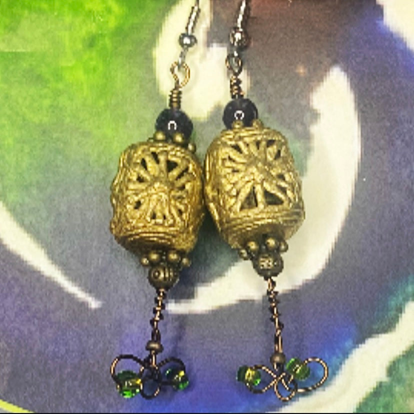 Earrings African Brass Beads Amethyst & Czech Glass Handmade by BEIJO. Group