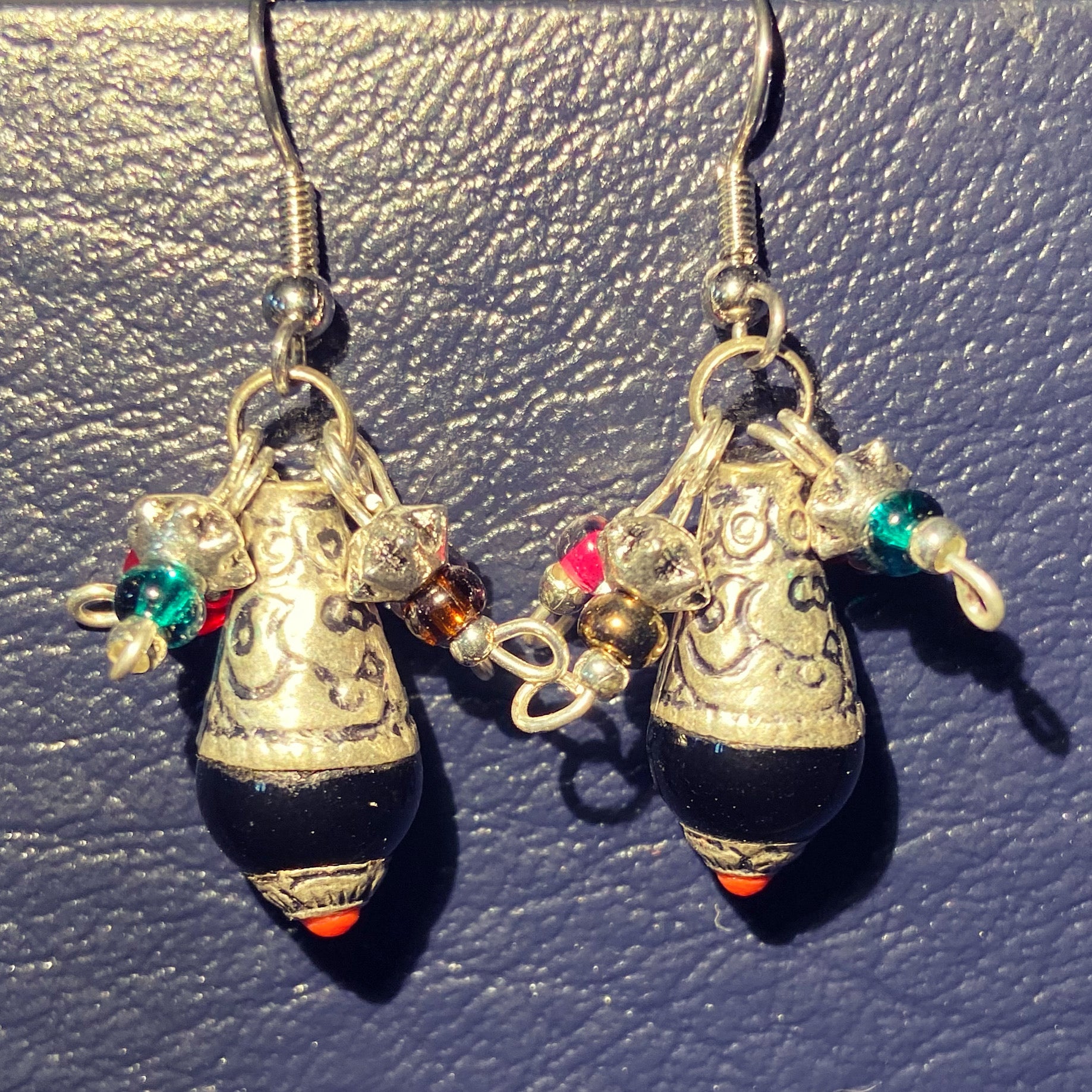 Beijo Earrings 4: Tibetan Handmade Beads, Metal, & Czech Glass. Stainless Steel French Hooks