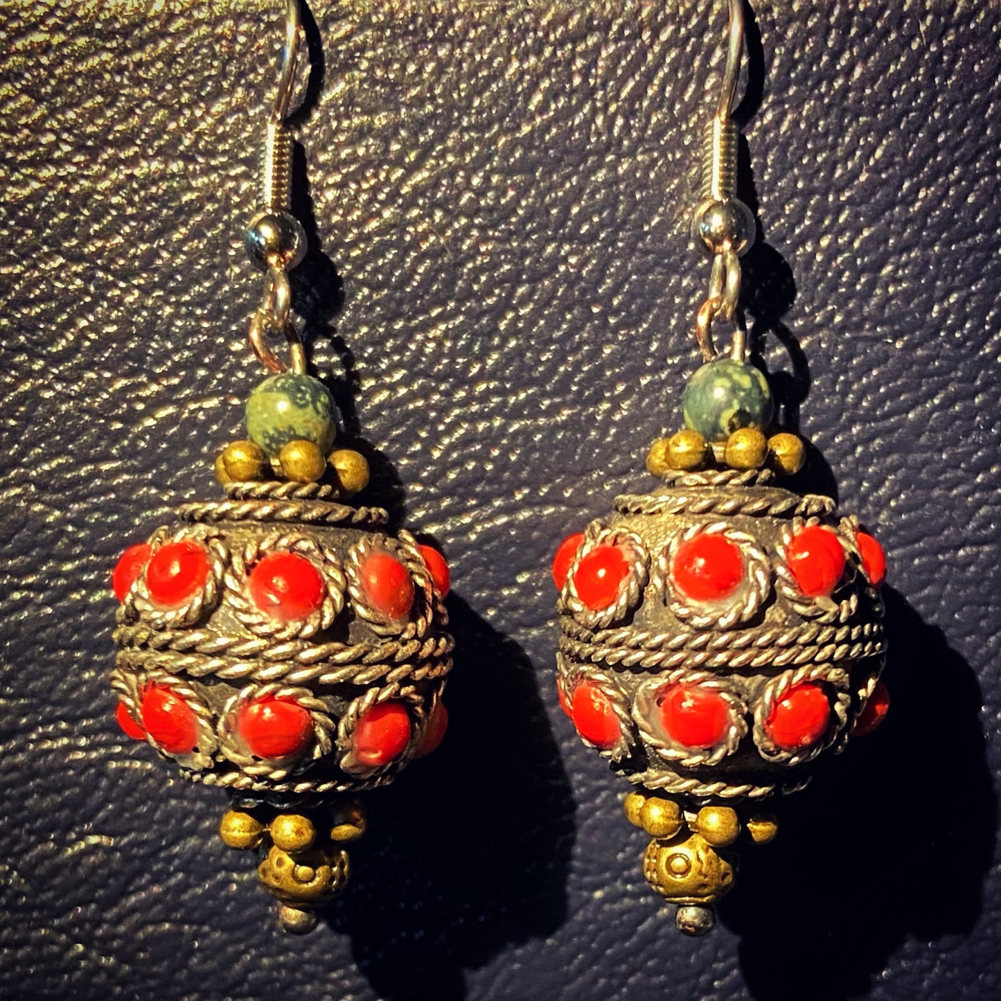 Beijo Earrings 2: Tibetan Handmade Beads, Jade & Metal Beads. Stainless Steel French Hooks
