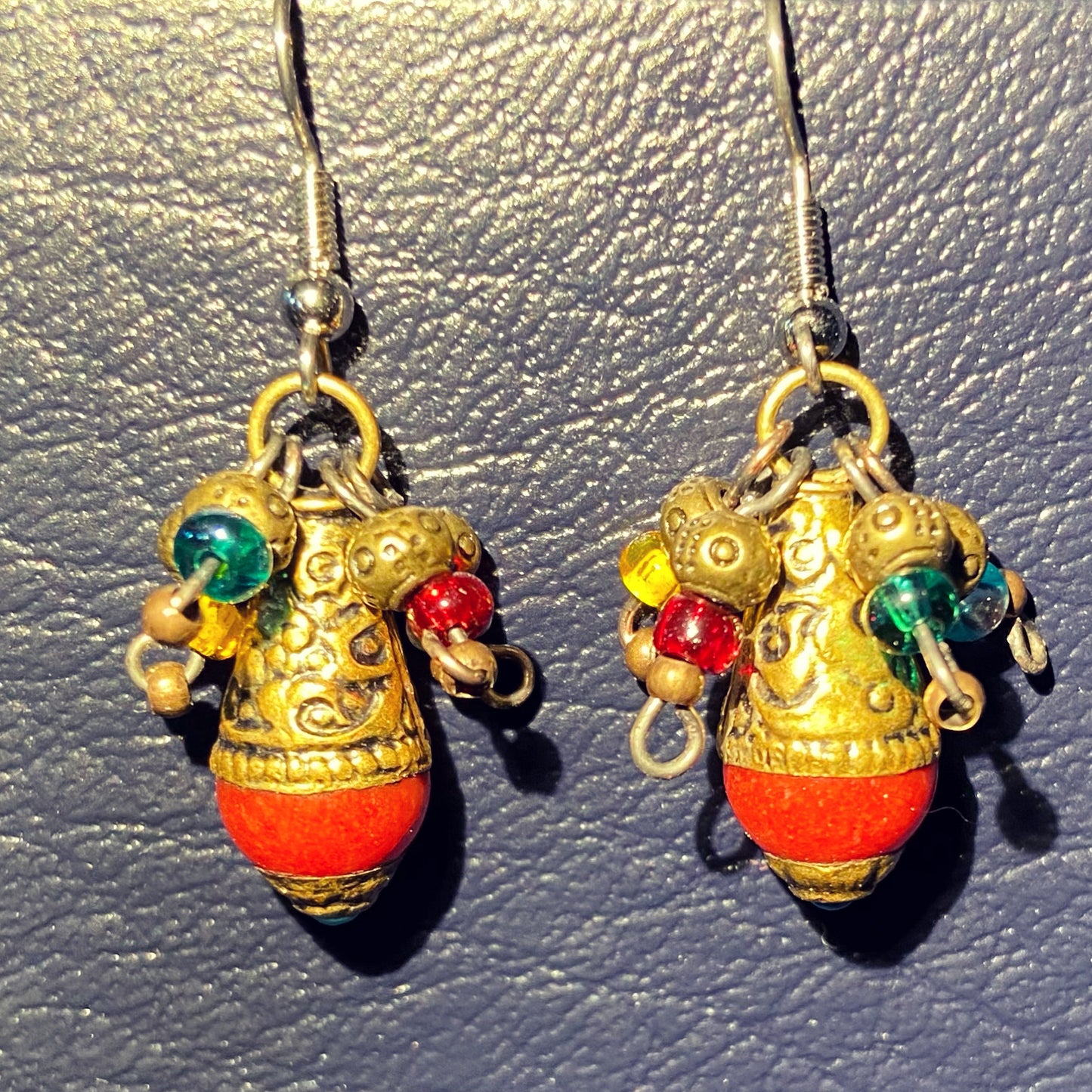 Beijo Earrings 5: TIbetan Handmade Beads, Metal & Czech Glass. Stainless Steel French Hooks