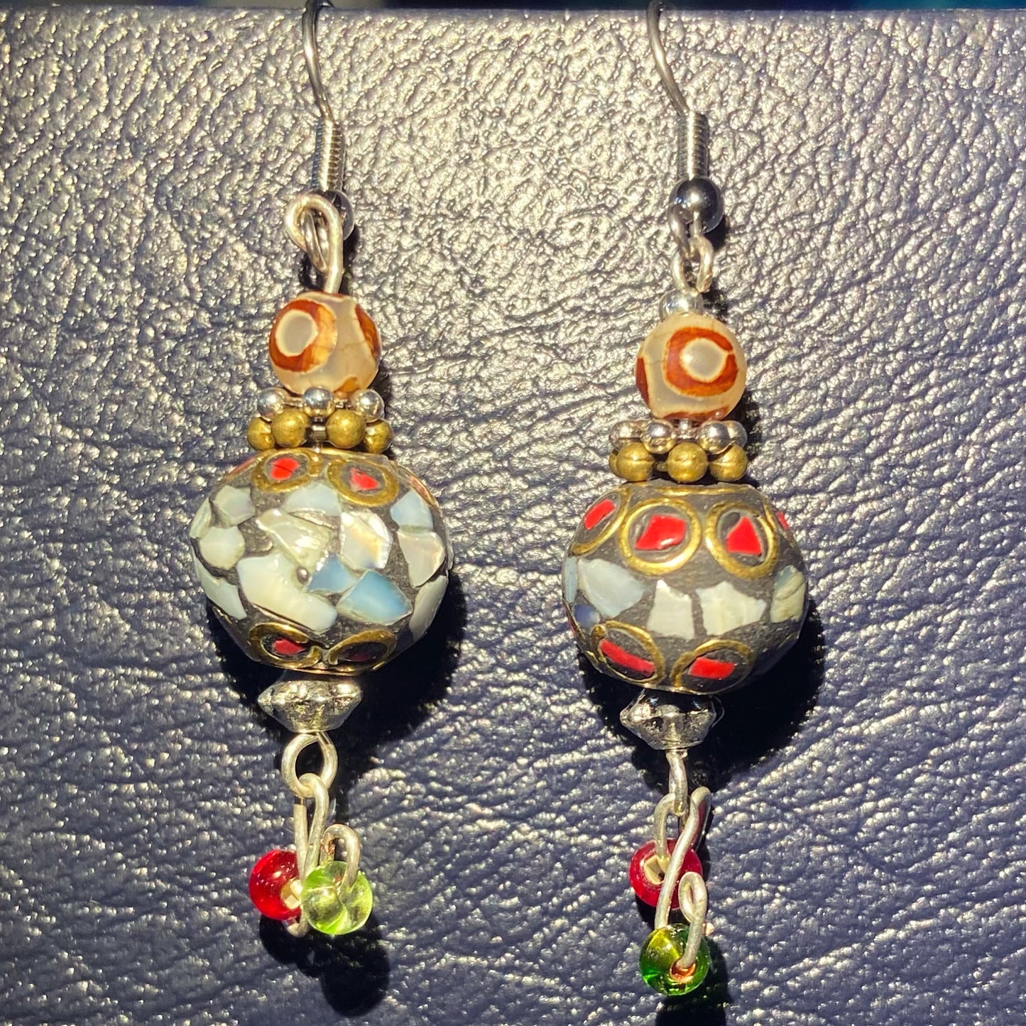 Beijo Earrings 3: Tibetan Handmade Beads, Metal, Czech Glass. Stainless Steel French Hooks